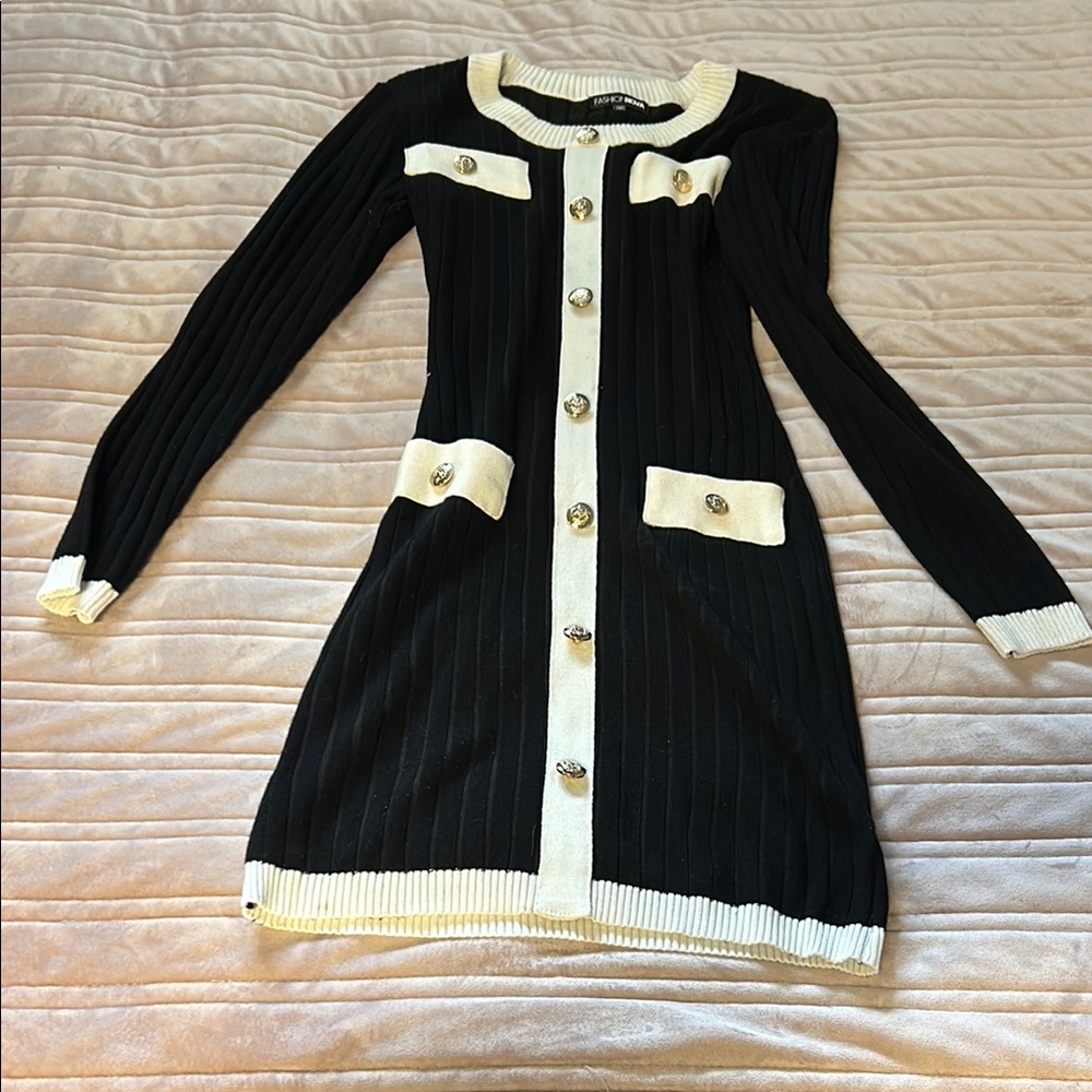Fashion Nova Black and Cream Midi Dress